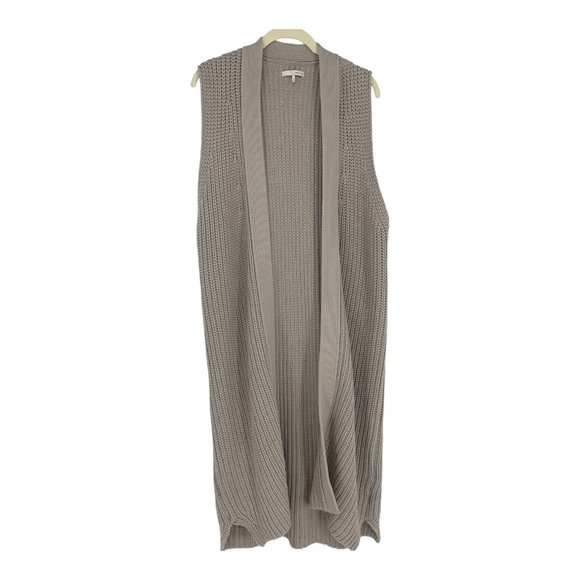 Oak + Fort Taupe Grey Cotton Ribbed Chunky Knit Sleeveless Longline Cardigan M - Picture 8 of 8